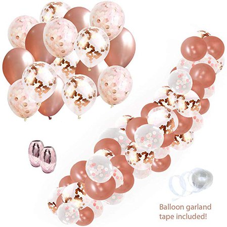 Amazon.com: Rose Gold & Confetti Balloons, Balloon Garland Set or Helium, strip included (63 pc) w/ Ribbon, 12 inch for Baby Showers Bridal Shower Bachelorette Weddings Birthday Parties Column Pink Arch Kit Party: Toys & Games