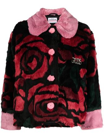 Gcds rose-print faux-fur Coat - Farfetch