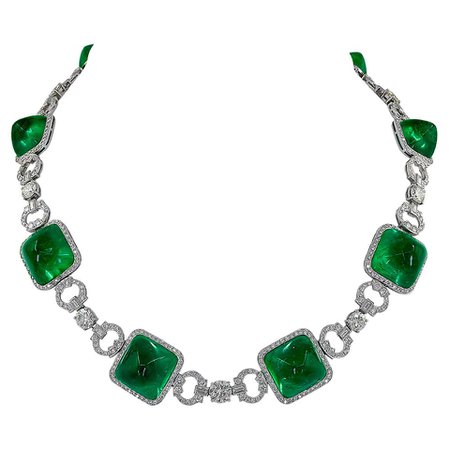 Colombian Emerald and Diamond Platinum Rose Gold Necklace For Sale at 1stDibs