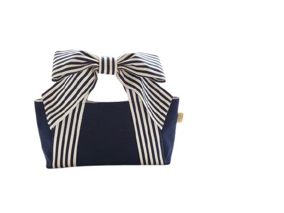 navy purse with striped bow