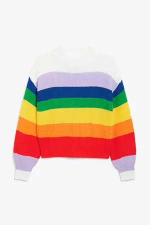 Crew neck knit sweater - Rainbow and white stripes - Jumpers - Monki WW
