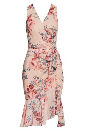 Eliza J Floral Ruched Chiffon Faux Wrap Dress | Nordstrom