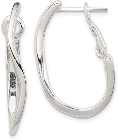 Amazon.com: Sterling Silver Polished Wavy Omega Back Hoop Earrings 30mm 19mm style QE3752: Clothing, Shoes & Jewelry