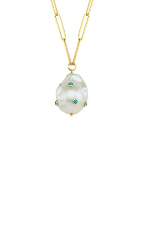 14k Yellow Gold Pearl, Turquoise Necklace By Charms Company | Moda Operandi