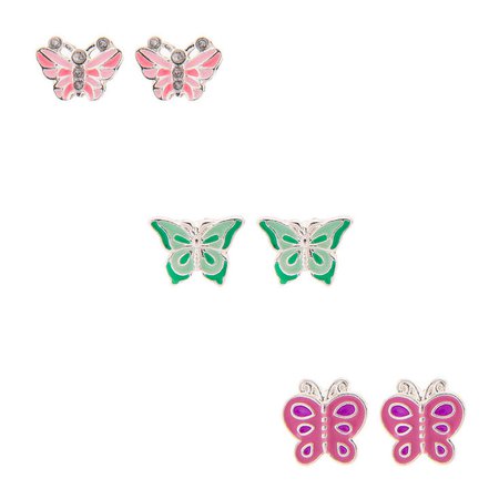 Pink & Green Butterfly Stud Earring Set | Claire's US