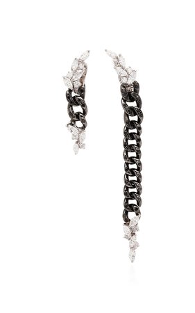 Asymmetric Black Strada Chain And Diamond Earrings by Yeprem | Moda Operandi