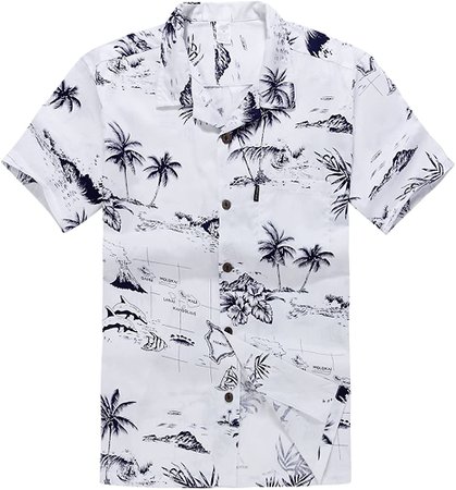 Amazon.com: Palm Wave Men's Hawaiian Shirt Aloha Shirt 2XL White Map: Clothing