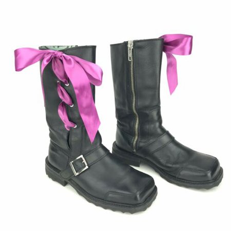 PUNK Black Leather Side Zip Pink Lace Motorcycle Boots JOHN FLUEVOG Boots Sz 8.5 | eBay