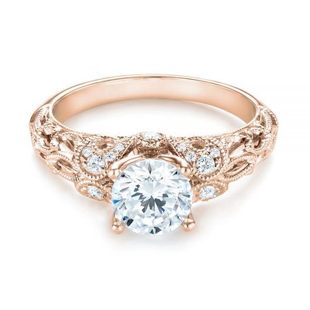 18k Rose Gold Filigree Diamond Engagement Ring #103101 - Seattle Bellevue | Joseph Jewelry