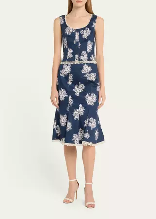 Jason Wu Flared Floral-Print Lace-Trim Midi Skirt - Bergdorf Goodman