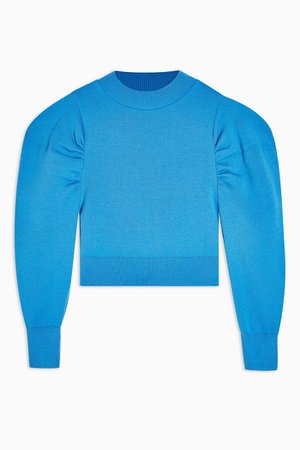 Blue Exaggerated Sleeve Knitted Sweatshirt | Topshop