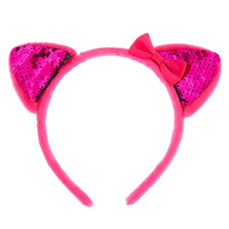Claire's Club Reversible Sequins Cat Ears Headband - Pink | Claire's US
