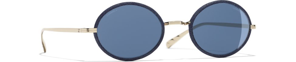 Óculos De Sol Oval, metal & jeans, dourado & azul marinho - CHANEL