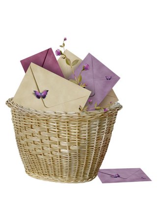 vintage basket wicker letters purple cream white