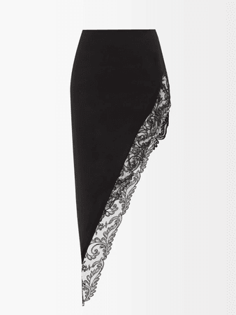 Black Lace-trim asymmetric crepe skirt | David Koma