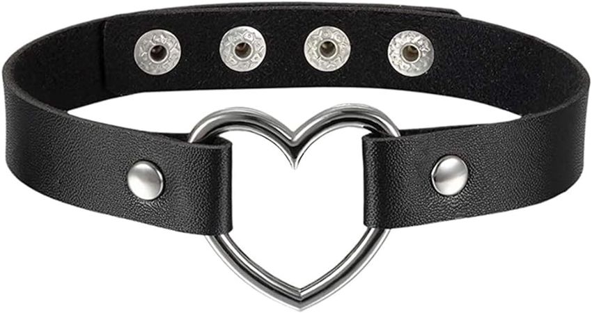 Amazon.com: Aroncent Heart Leather Choker Necklace for Women Sweet Heart Adjustable Goth Choker 12-16 Inches : Clothing, Shoes & Jewelry