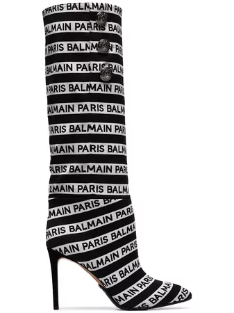 Balmain Black And White Jane 95 Knee High Boots - Farfetch
