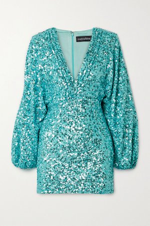 Turquoise Aubrielle sequined chiffon mini dress | Retrofête | NET-A-PORTER