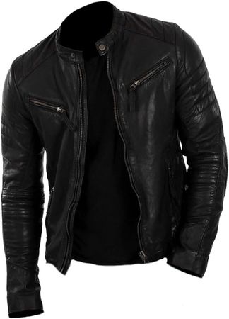 Classyak Men's Motorcycle Fashion Real Leather Jacket at Amazon Men’s Clothing store