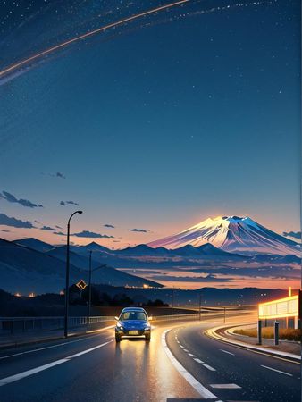 anime aesthetic road car mountain