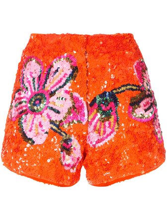 Manish Arora Floral Pattern Sequin Shorts 5414POIS1 Orange | Farfetch