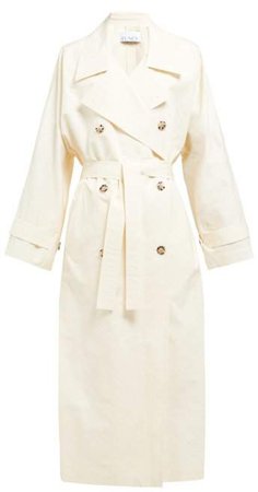 Papery Cotton Blend Long Trench Coat - Womens - Ivory