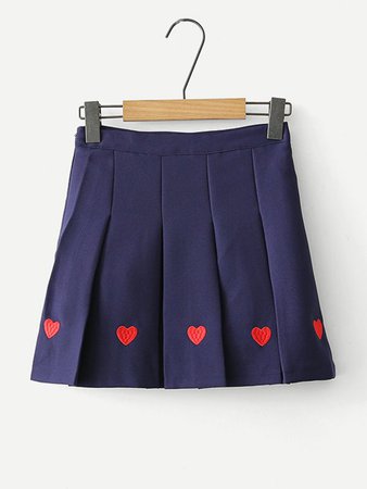 Heart Embroidered Pleated Skirt