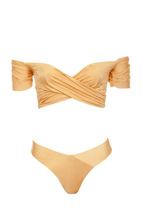Clothing : Swimwear : 'Barcelona' Metallic Bronze Wrap Over Bardot Bikini