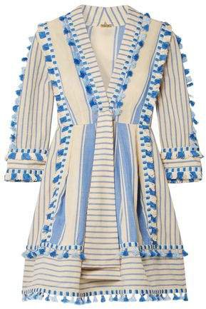 Tasseled Striped Cotton-gauze Mini Dress