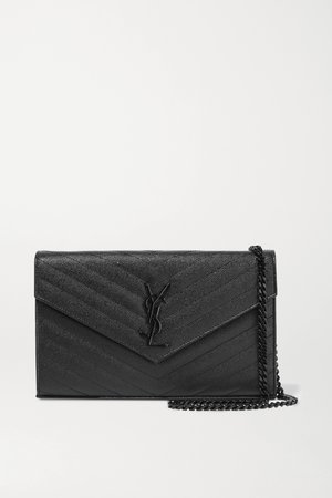 Black Monogramme mini quilted textured-leather shoulder bag | SAINT LAURENT | NET-A-PORTER