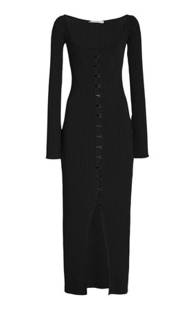 black knit button dress