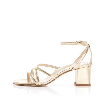 Gold Leather Strappy Block Heel Ankle Tie Sandal | Bianca | Marion Parke