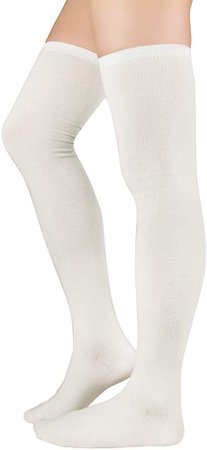 Zando Women Plus Size Thigh High Socks Over Knee Tube Stocking Sock Cotton High Leg Warmers Warm Cosplay Legging Sock 1 Pair White One Size at Amazon Women’s Clothing store