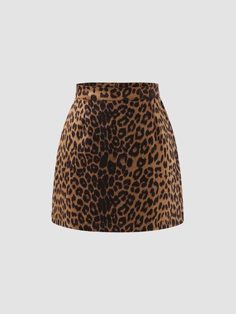 Stylish RINSTA Leopard Print Zip Hip Skirt - NewChic