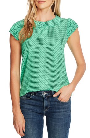 CeCe Collared Pleated Sleeve Top | Nordstrom