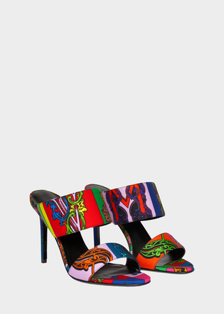 Versace 90s Vintage Logo Mid Heel Sandals for Women | US Online Store