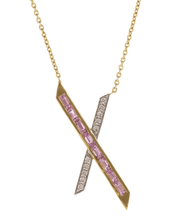 Pink Sapphire and Diamond X Pendant Necklace | Marissa Collections