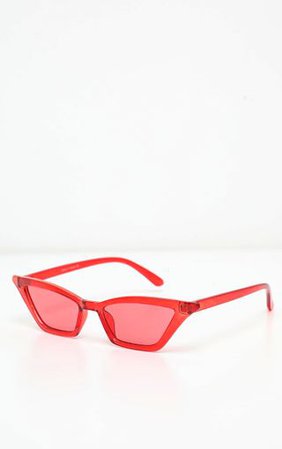 Red Narrow Slim Angular Cat Eye Sunglasses | PrettyLittleThing