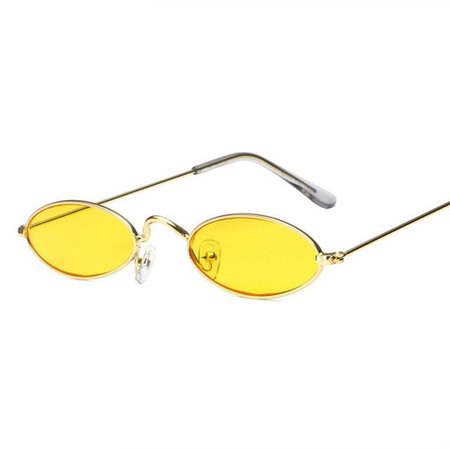 Oulylan Small Oval Sunglasses Men Women Retro Metal Frame Yellow Red V — Mostly Shades
