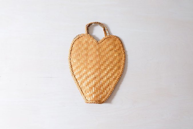 Vintage 60s Straw Heart Shaped Basket Handbag | Etsy