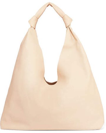 Bindle Double Knots Leather Shoulder Bag - Cream