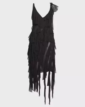 Dries Van Noten Asymmetric Slip Dress with Ruffle Embellishment | Neiman Marcus