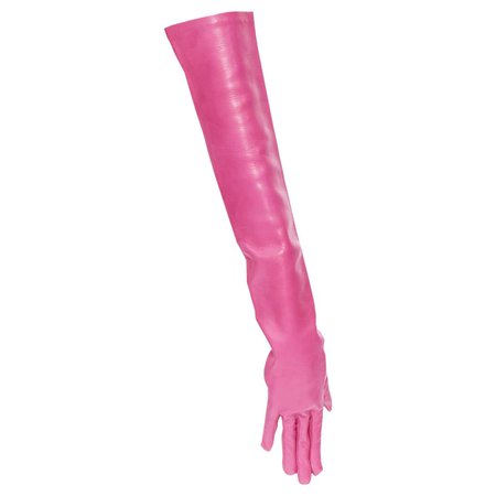new VERSACE rare fuschia pink leather elbow length long statement gloves Sz. 7 M