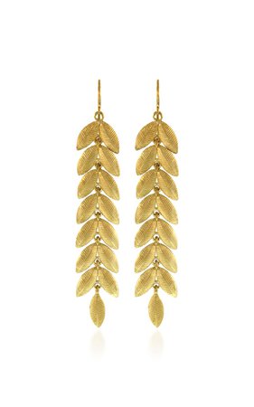 Long Lotus Leaf 18k Yellow Gold Earrings By Lfrank | Moda Operandi