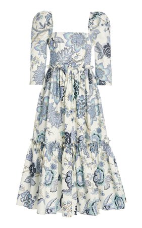 Blue Hill Floral-Print Cotton-Poplin Midi Dress by Cara Cara | Moda Operandi