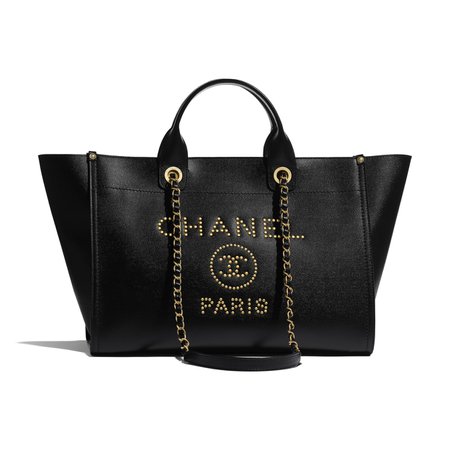 Grained Calfskin Gold-Tone Metal Black Large Shopping Bag | CHANEL