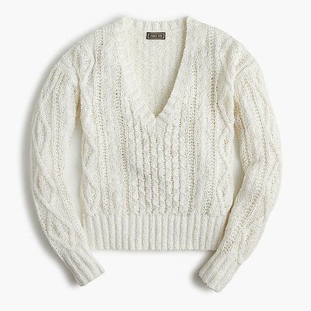 J.Crew: Point Sur Cable-knit V-neck Sweater white