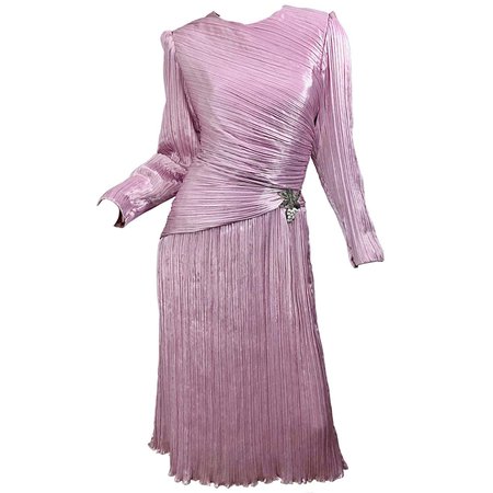 1980s Morton Myles Size 10 Pink / Purple Fortuny Pleated Silk Beaded 80s Dress For Sale at 1stDibs | purple 80s dress, morton myles dress