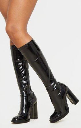 Black Knee High Block Heel Sock Boot | Shoes | PrettyLittleThing