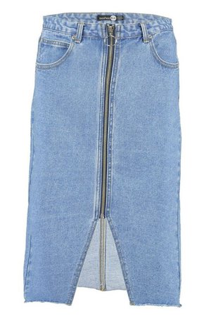 Zip Front Denim Midi Skirt | Boohoo blue